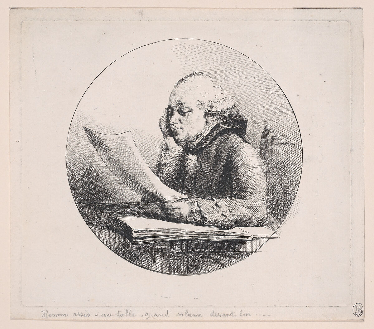 Portrait of a Man Reading, Baron Dominique Vivant Denon (French, Givry 1747–1825 Paris), Etching 
