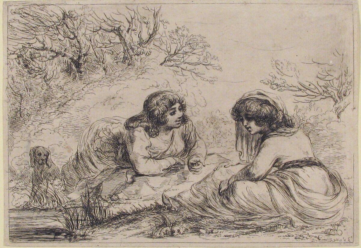 Two Women in a Landscape, Baron Dominique Vivant Denon (French, Givry 1747–1825 Paris), Etching