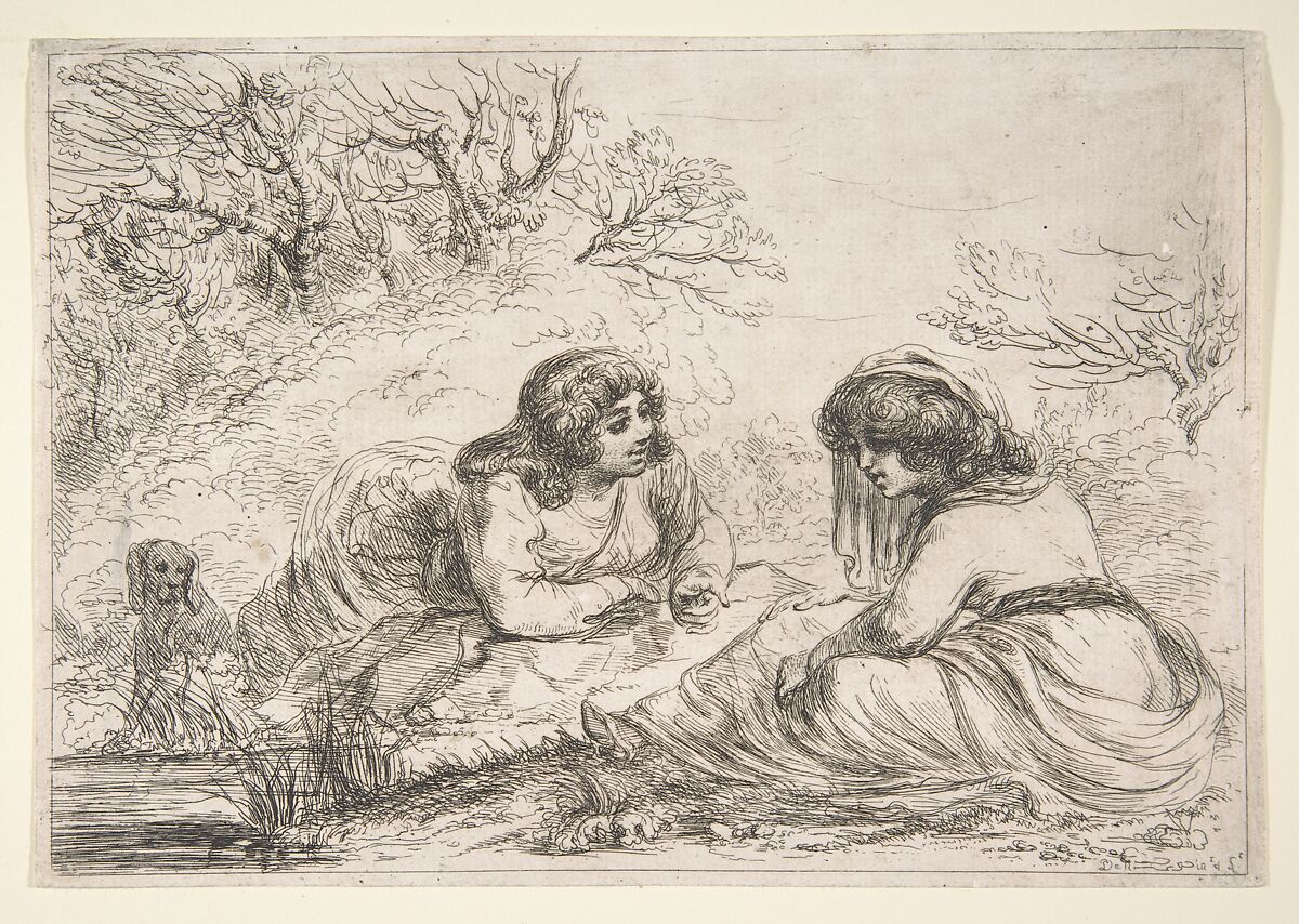 Two Women in a Landscape, Baron Dominique Vivant Denon (French, Givry 1747–1825 Paris), Etching 