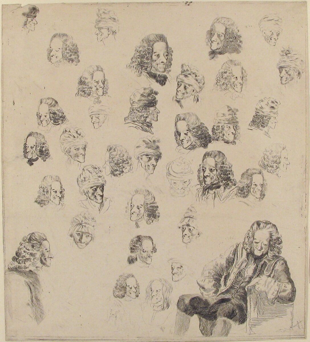 Sketches of Voltaire at Age Eighty-One, Baron Dominique Vivant Denon (French, Givry 1747–1825 Paris), Etching