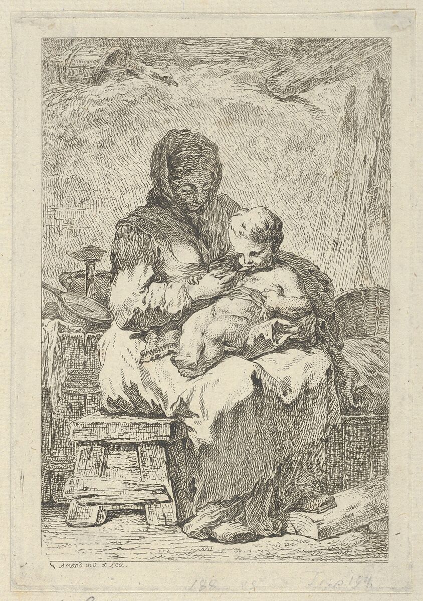 Mother and Child, Jacques Francois Amand (French, 1730–1769), Etching 