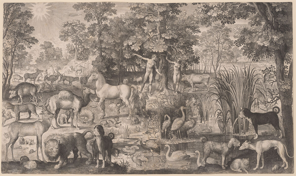 Adam and Eve in Paradise, Nicolaes de Bruyn (Netherlandish,  Antwerp 1571–1656 Rotterdam), Engraving 