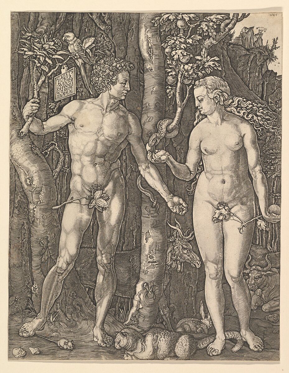 Adam and Eve, Jan (Johannes) Wierix (Netherlandish, Antwerp 1549–1615 Brussels), Engraving; third state of three 