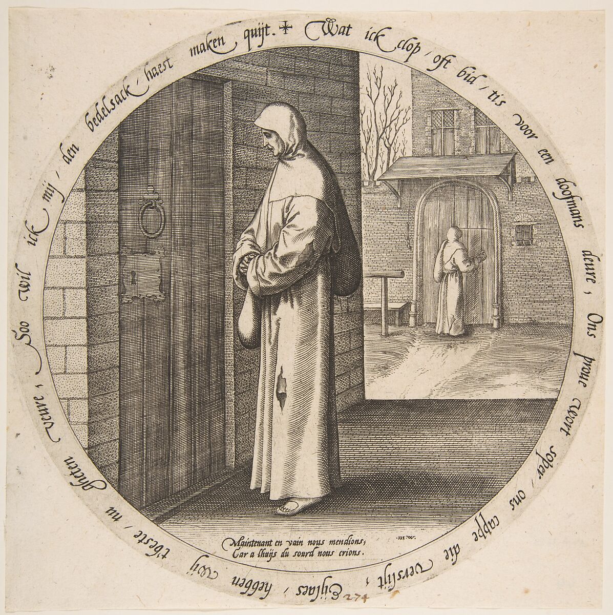 One Begs in Vain at the Door of the Deaf, from Twelve Flemish Proverbs, After Pieter Bruegel the Elder (Netherlandish, Breda (?) ca. 1525–1569 Brussels), Engraving 