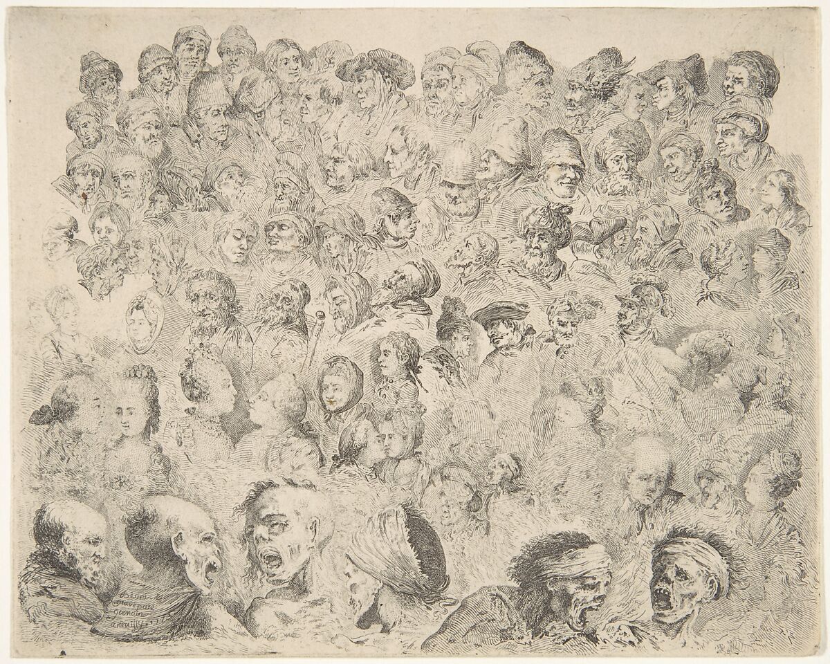 Studies of Heads, Louis Germain (French, 1733–ca. 1791), Etching