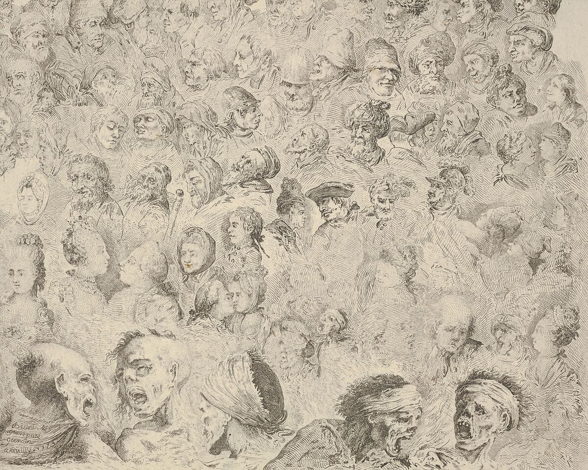 Studies of Heads, Louis Germain (French, 1733–ca. 1791), Etching