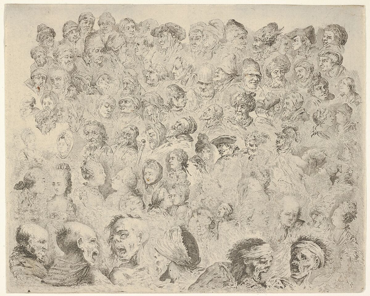 Studies of Heads, Louis Germain (French, 1733–ca. 1791), Etching