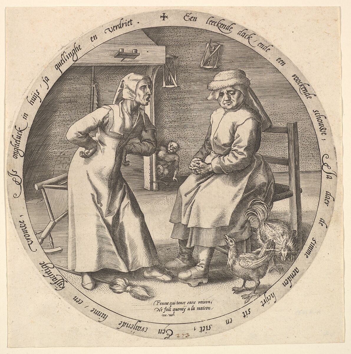 The Scolding Woman and the Cackling Hen, After Pieter Bruegel the Elder (Netherlandish, Breda (?) ca. 1525–1569 Brussels), Engraving 