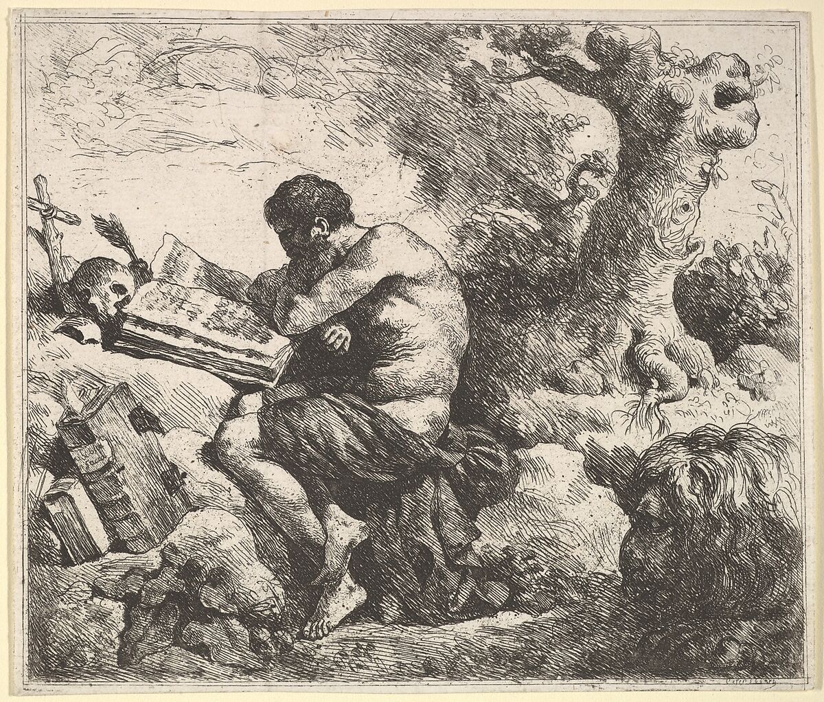 St. Jerome in a Landscape, Jean Jacques Lagrenée (French, Paris 1739–1821 Paris), Etching 