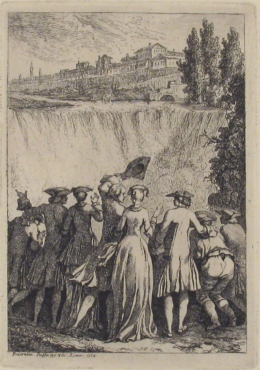 Group of People Looking at a Waterfall, Etienne de Lavallée-Poussin (French, Rouen 1733–1793 Paris), Etching 