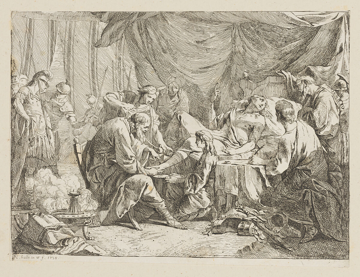 Death of Antiochus After His Fall, Noël Hallé (French, Paris 1711–1781 Paris), Etching 