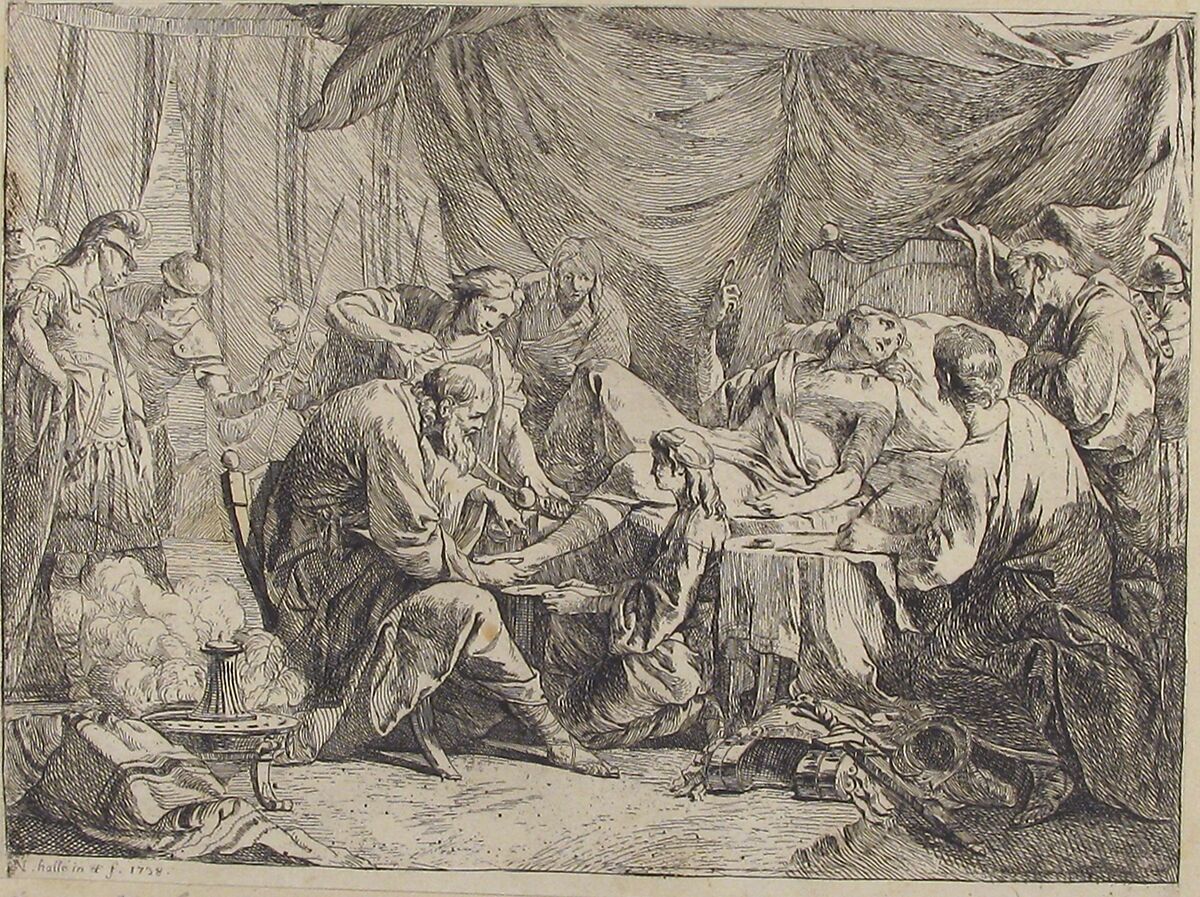 Death of Antiochus After His Fall, Noël Hallé (French, Paris 1711–1781 Paris), Etching 