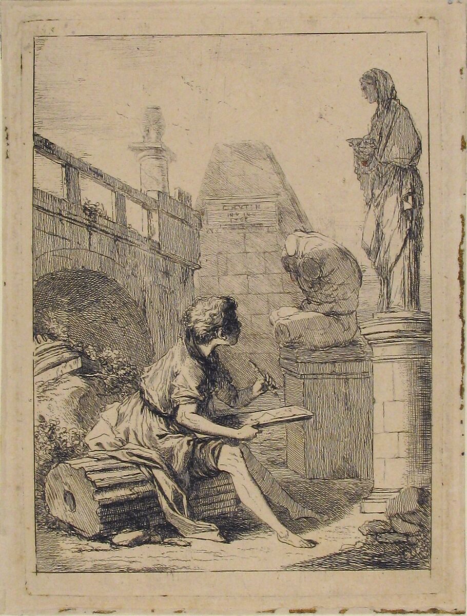 Boy Sketching Ruins, Charles Hutin (French, Paris 1715–1776 Dresden), Etching