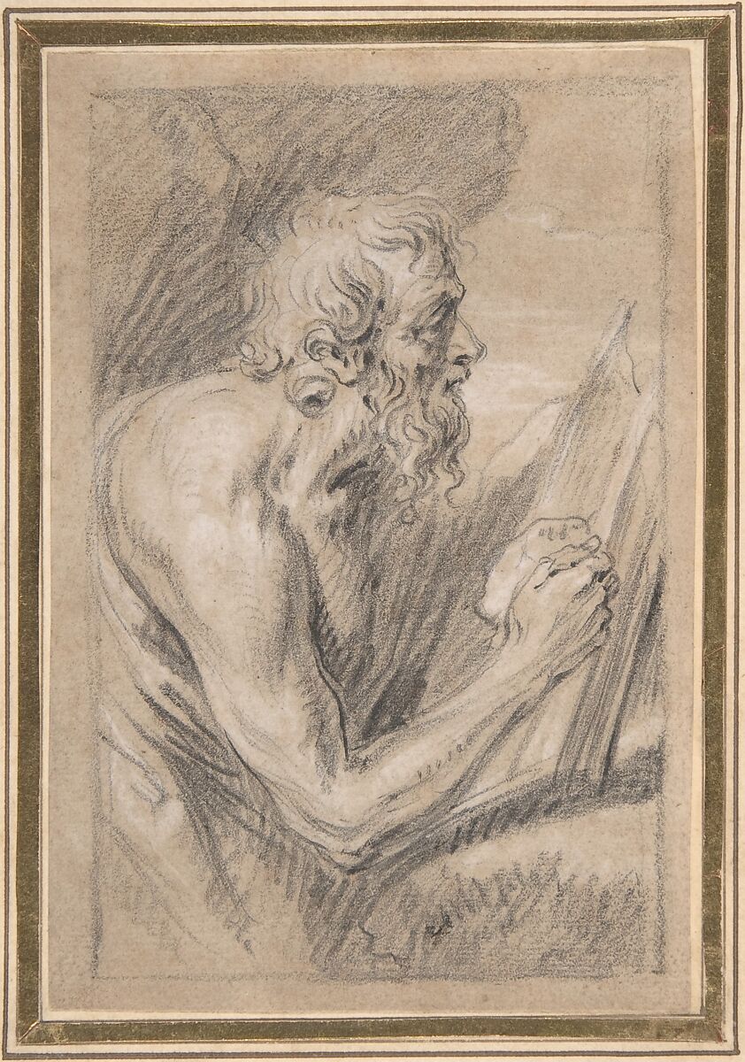 Penitent Saint Jerome, Lucas Franchoys the Younger (Flemish, Mechelen 1616–1681 Mechelen), Black chalk, heightened with white chalk 