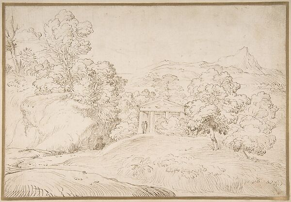 Landscape with a Pedimented Temple and Two Figures