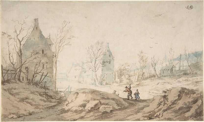 Winter Landscape with Two Peasants Walking