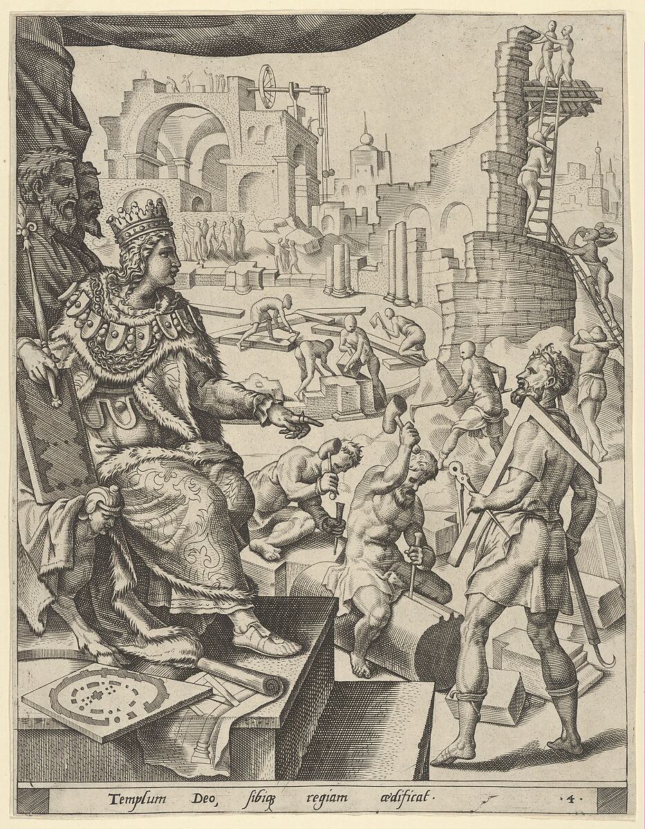 Solomon Building the Temple, from "The Story of Solomon", After Maarten van Heemskerck (Netherlandish, Heemskerck 1498–1574 Haarlem), Engraving 
