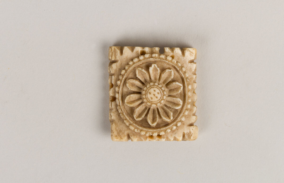 Two Plaques from a Tantric Ritual Apron, Kinnari, and Lotus Flower, Bone, Tibet