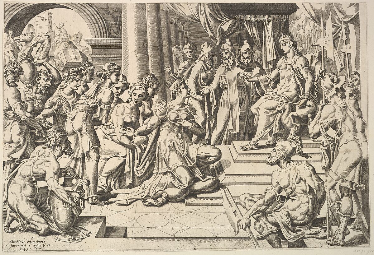 Solomon and the Queen of Sheba, Dirck Volckertsz Coornhert (Netherlandish, Amsterdam 1519/22–1590 Gouda), Engraving 