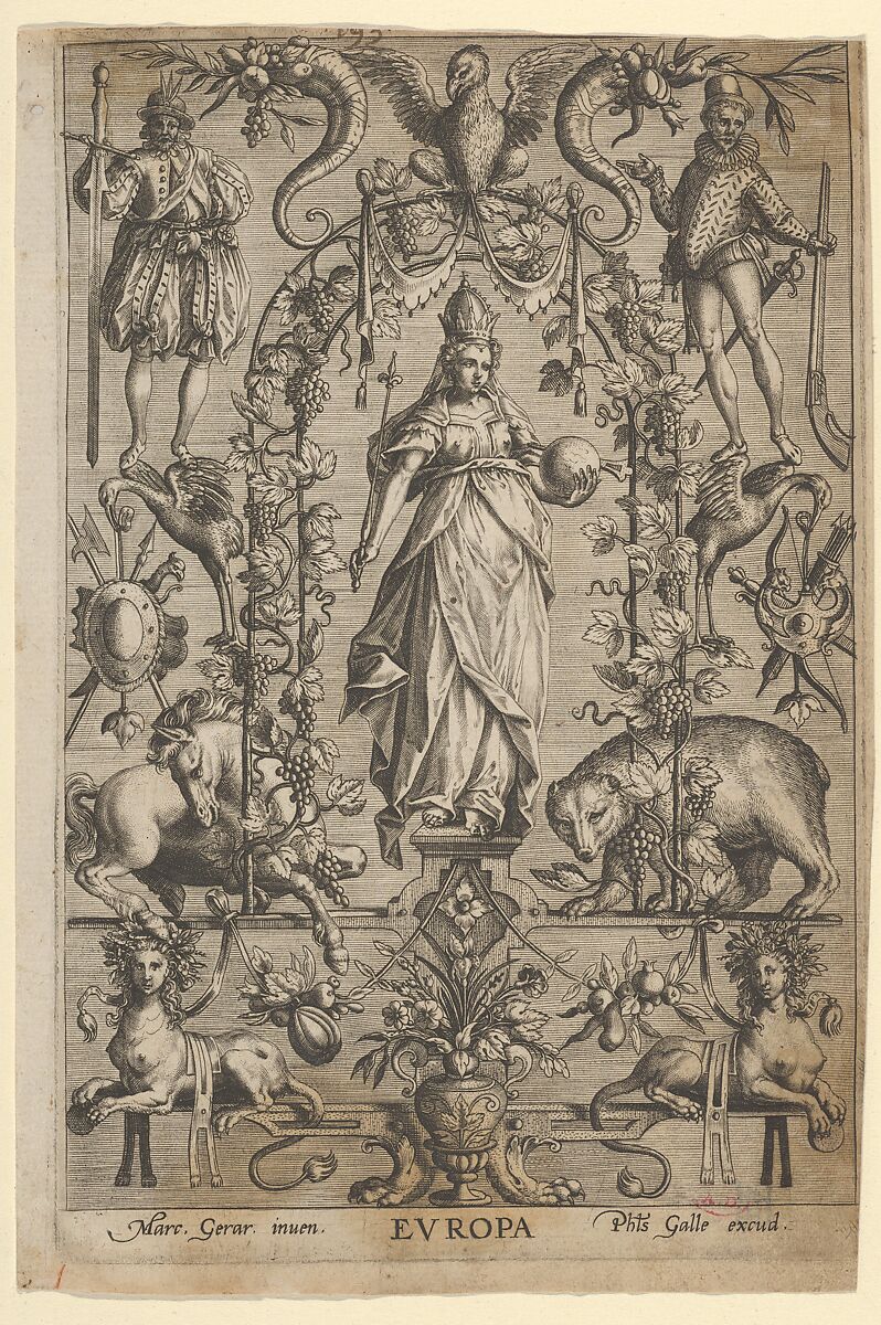 Allegory of Europe, from "The Four Continents", After Marcus Gheeraerts the Elder (Flemish, Bruges ca. 1520–ca. 1590 London (?) (active England)), Engraving 