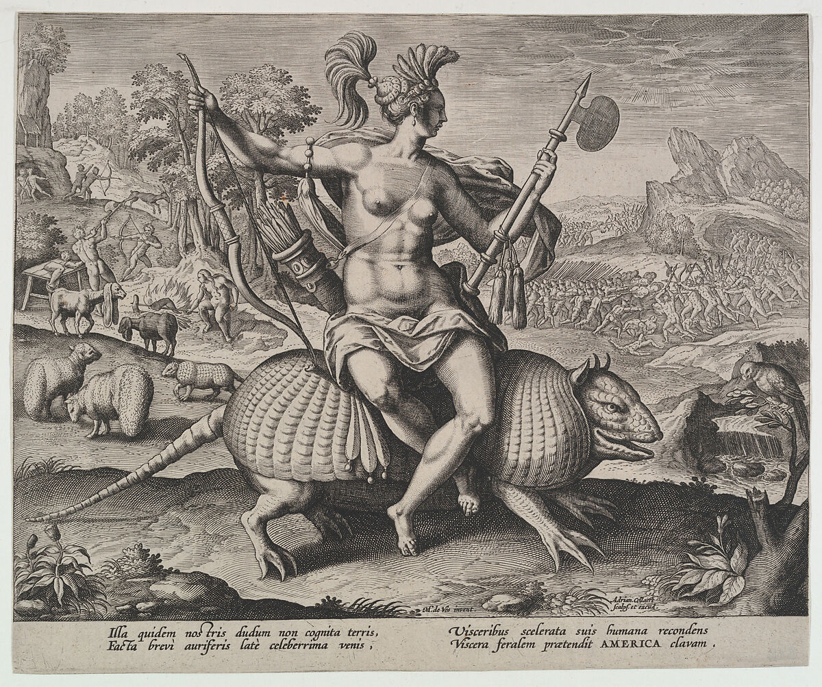 Allegory of America, from "The Four Continents", Adriaen Collaert (Netherlandish, Antwerp ca. 1560–1618 Antwerp), Engraving; second state 