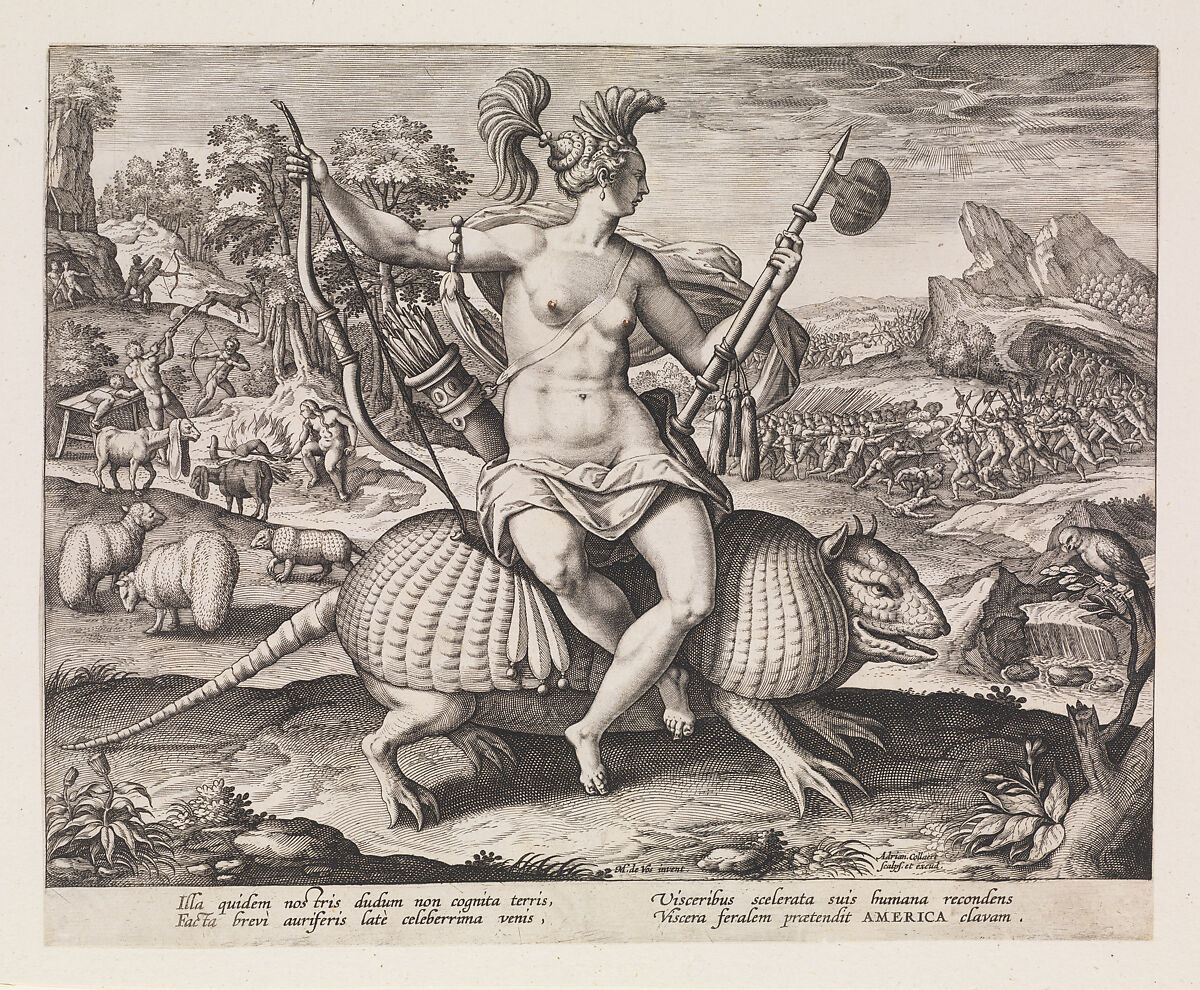 Allegory of America, from "The Four Continents", Adriaen Collaert (Netherlandish, Antwerp ca. 1560–1618 Antwerp), Engraving; first state 