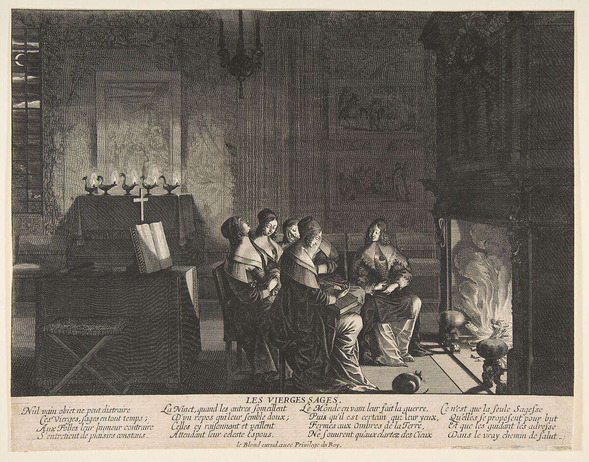 The Wise Virgins Resting Whilst Awaiting the Arrival of The Husband, Abraham Bosse (French, Tours 1602/04–1676 Paris), Etching 