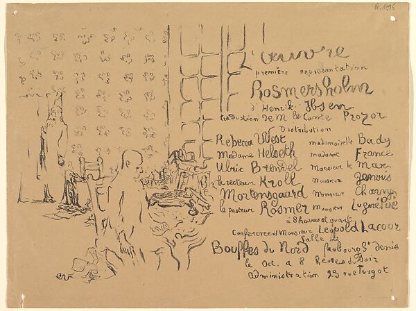 Rosmersholm, Program from Théâtre de l'Oeuvre, October 1893, Edouard Vuillard (French, Cuiseaux 1868–1940 La Baule), Lithograph; only state 