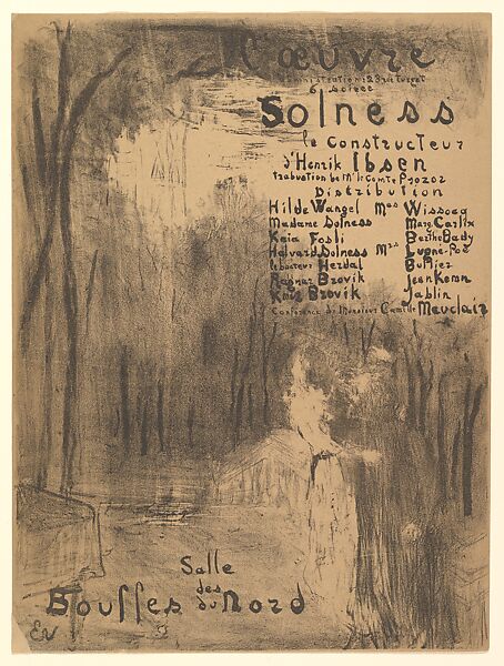Solness le Constructeur, Program for Théâtre de l'Oeuvre, April 1894, Edouard Vuillard (French, Cuiseaux 1868–1940 La Baule), Lithograph; second state of two 