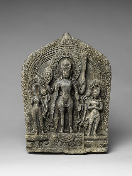 Vishnu Flanked by Lakshmi and Garuda, Stone, Nepal (Kathmandu Valley) 