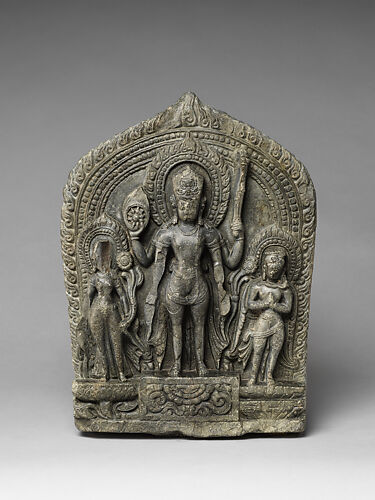 Vishnu With His Mount Garuda His Consort Lakshmi And Attendants India Andhra Pradesh 3384