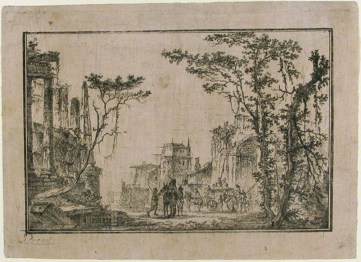 View of Imaginary Architectural Ruins, Etched by Jean Henri Alexandre Pernet (French, Paris 1763–after 1789), Etching 