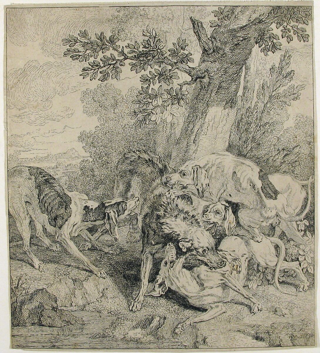 Wolf Hunt, Jean-Baptiste Oudry (French, Paris 1686–1755 Beauvais), Etching 