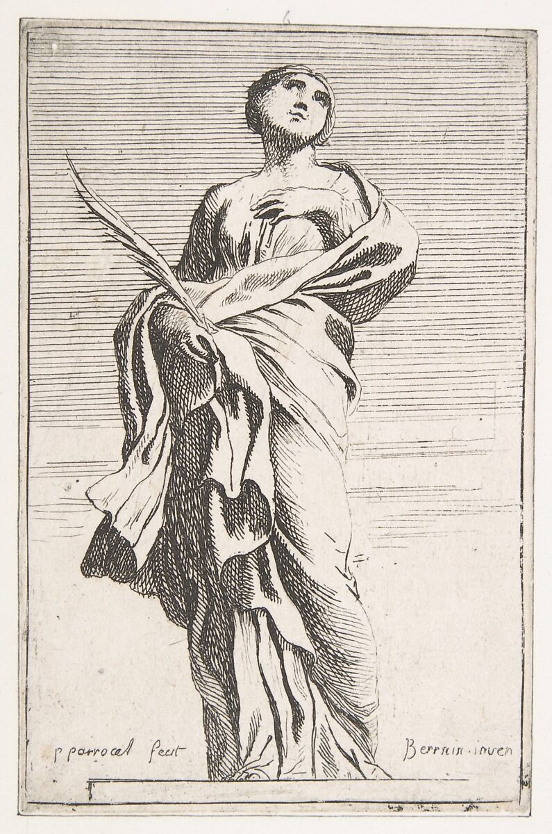 Standing Female Figure, Pierre Ignace Parrocel (French, 1702–1775), Etching 