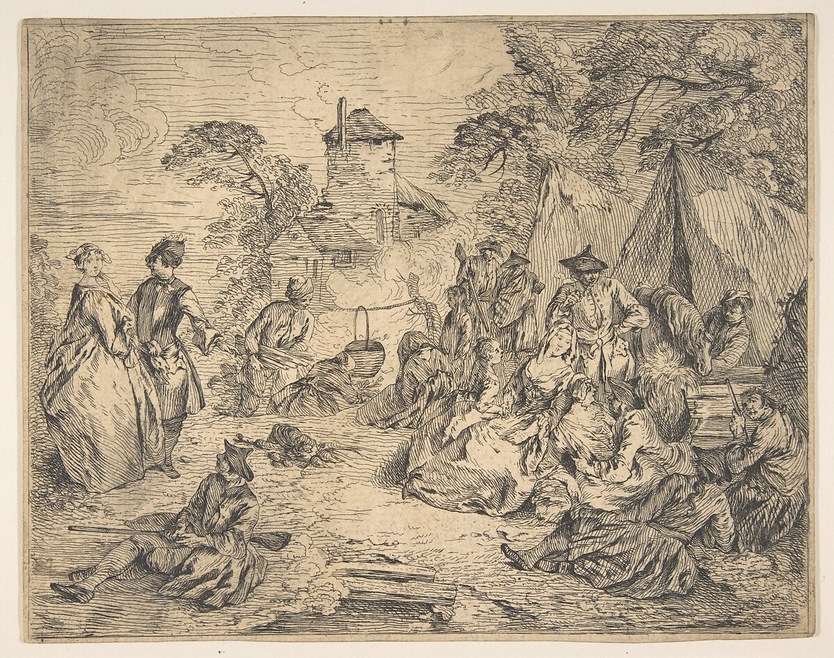Halte des Troupes (Soldiers and Women in an Encampment), Attributed to Jean-Baptiste Joseph Pater (French, Valenciennes 1695–1736 Paris), Etching 