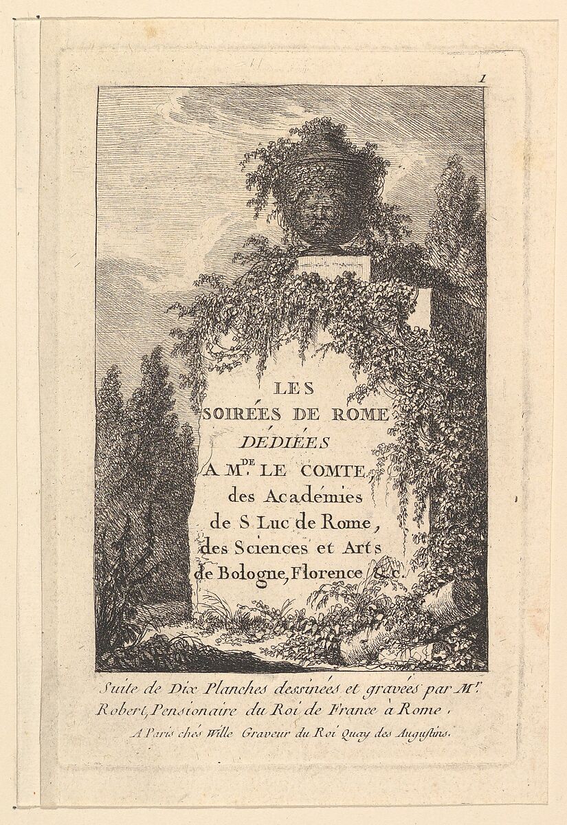 Title, "Les Soirées de Rome", Hubert Robert (French, Paris 1733–1808 Paris), Etching 