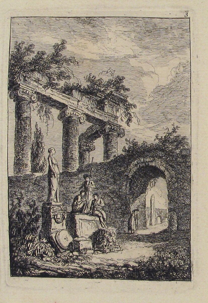 La Statue en Avant les Ruines, Hubert Robert (French, Paris 1733–1808 Paris), Etching