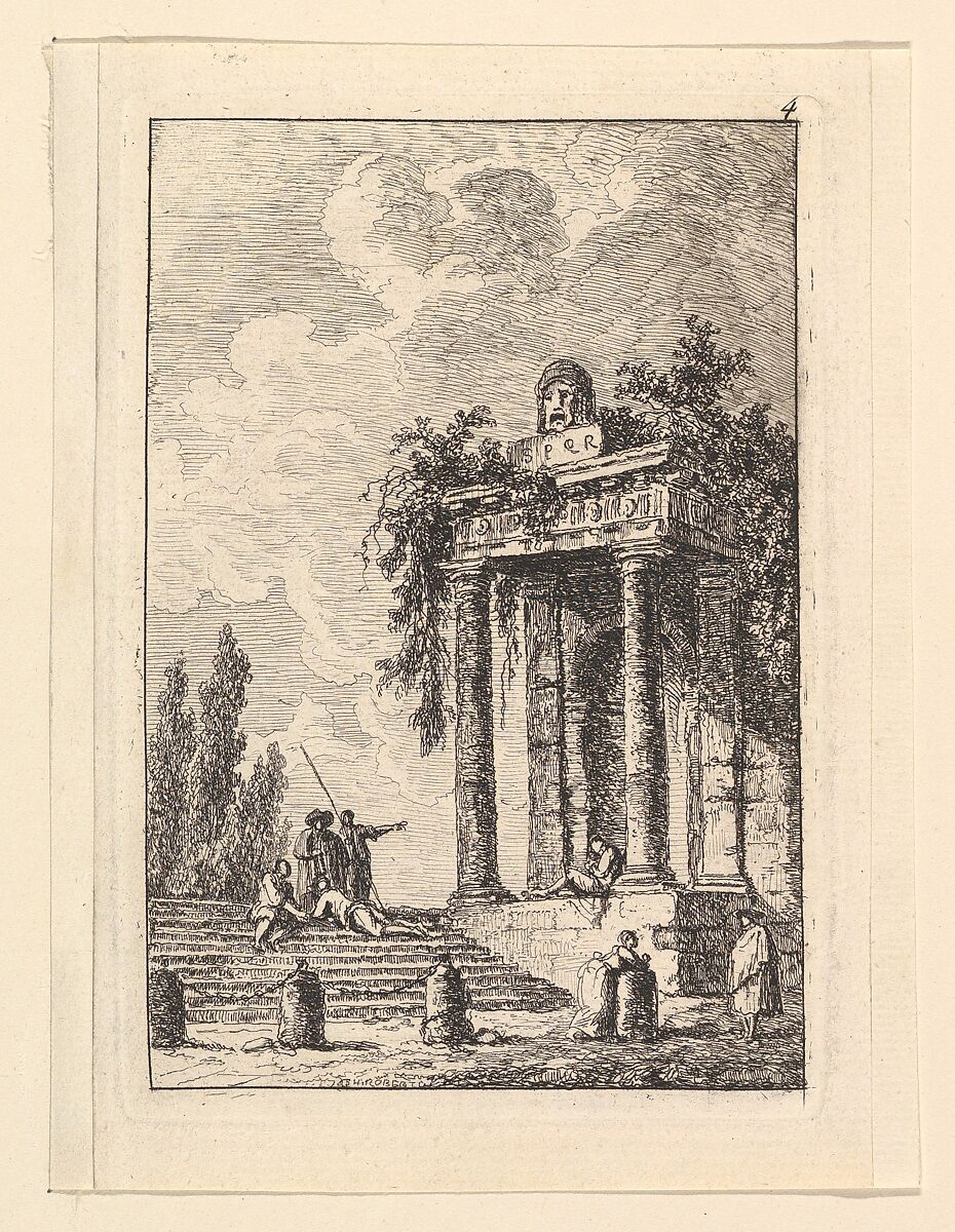 L'Escalier aux  Quatre Bornes, Hubert Robert (French, Paris 1733–1808 Paris), Etching 