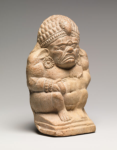 Rattle in the Form of a Crouching Grotesque Yaksha (Male Nature Spirit), Terracotta, India