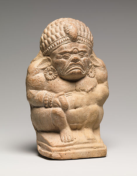 Rattle in the Form of a Crouching Grotesque Yaksha (Male Nature Spirit), Terracotta, India