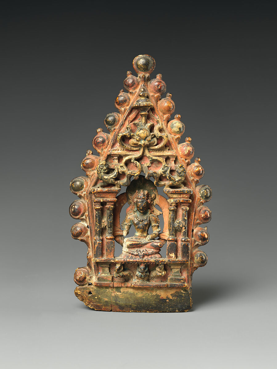 Panel of a Buddhist Ritual Crown with Ratnasambhava, the Transcendent Buddha of the South, Wood with traces of polychrome, India (Jammu and Kashmir) or western Tibet 