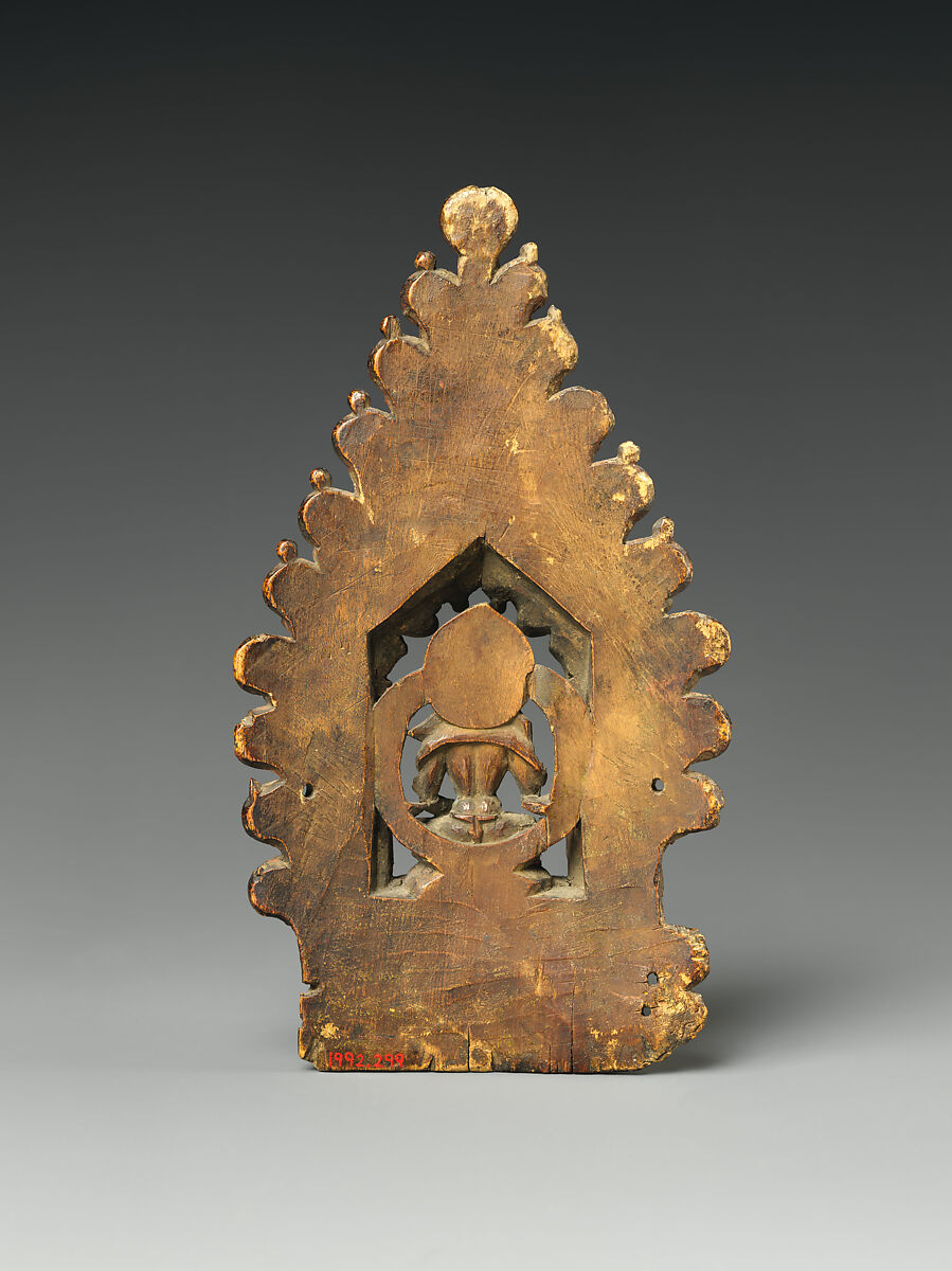 Panel of a Buddhist Ritual Crown with Ratnasambhava, the Transcendent Buddha of the South, Wood with traces of polychrome, India (Jammu and Kashmir) or western Tibet