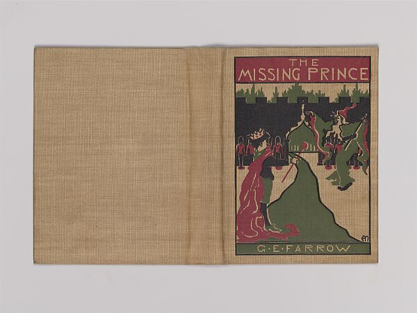 The Missing Prince, Alice Cordelia Morse (American, Ohio 1863–1961), Beige cloth covered boards with red, green and black decoration 