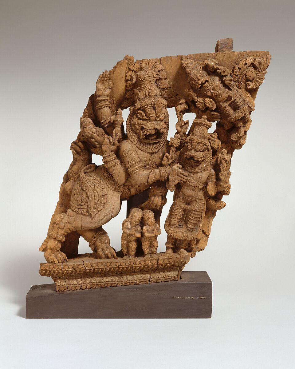 Panel from a Ritual Chariot:  Narasimha, the Man-Lion Incarnation of Vishnu, Wood, India (Tamil Nadu) 