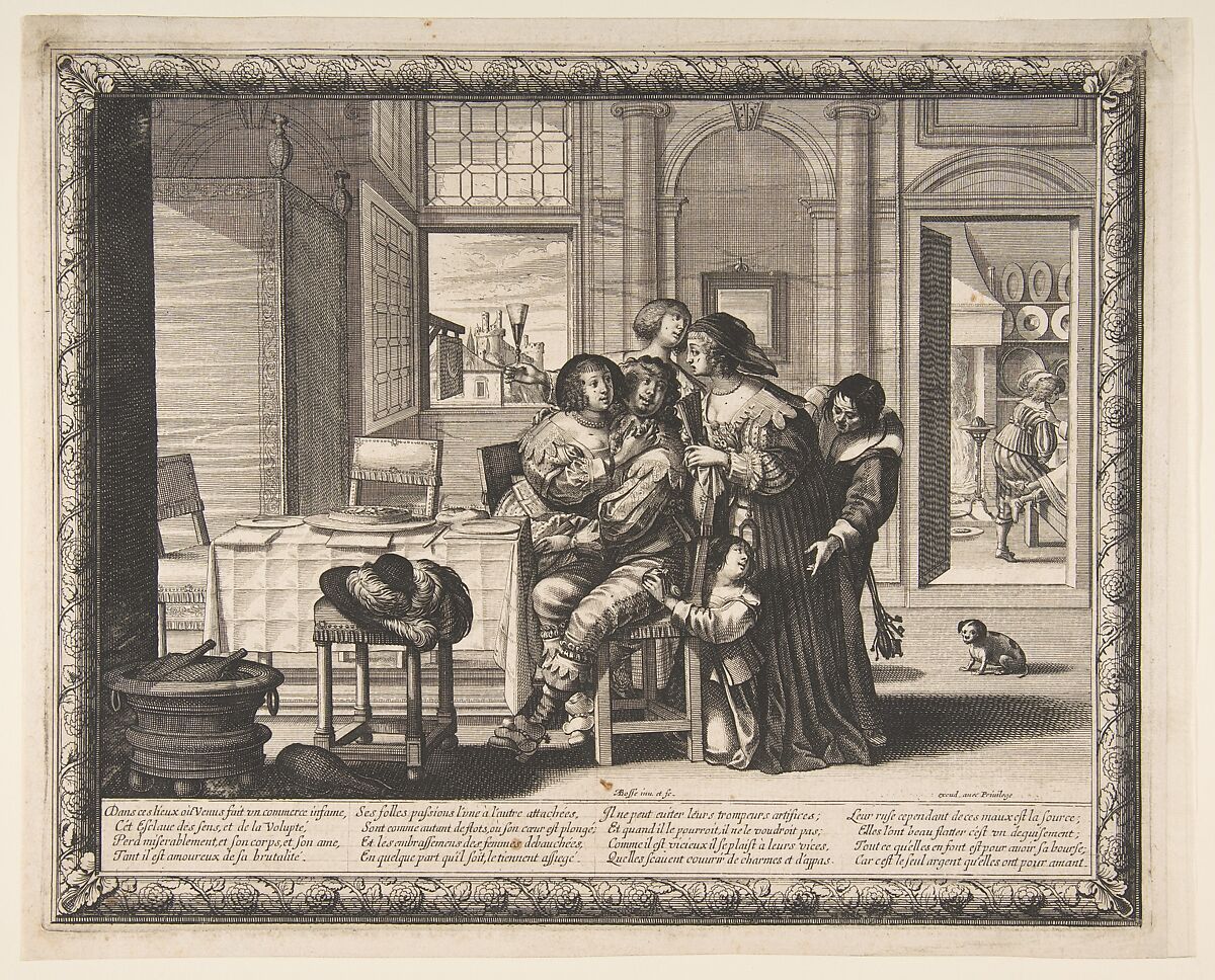 The Prodigal Son in a House of Ill Repute, Abraham Bosse (French, Tours 1602/04–1676 Paris), Etching; third state of three 