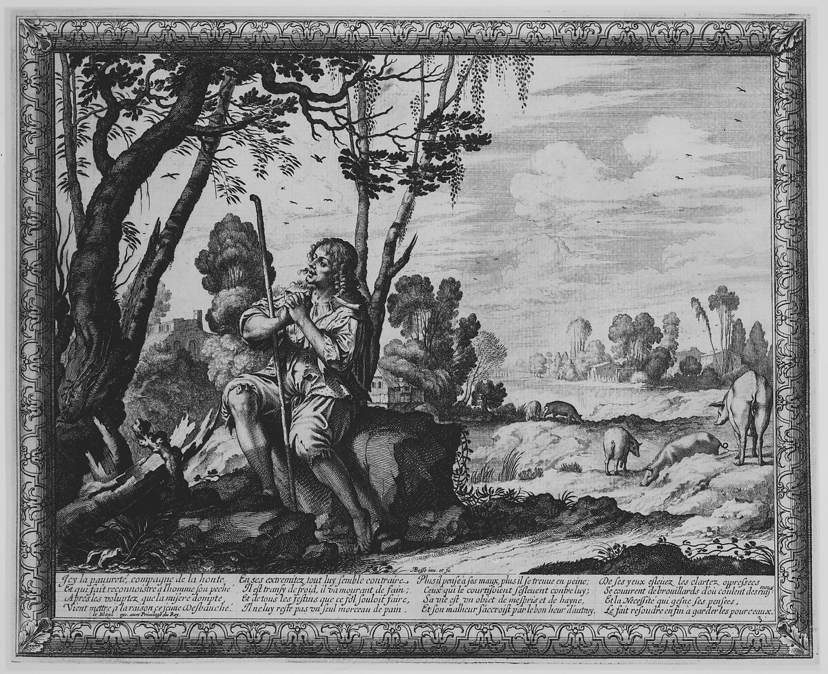 The Prodigal Son Guarding Pigs, Abraham Bosse (French, Tours 1602/04–1676 Paris), Etching