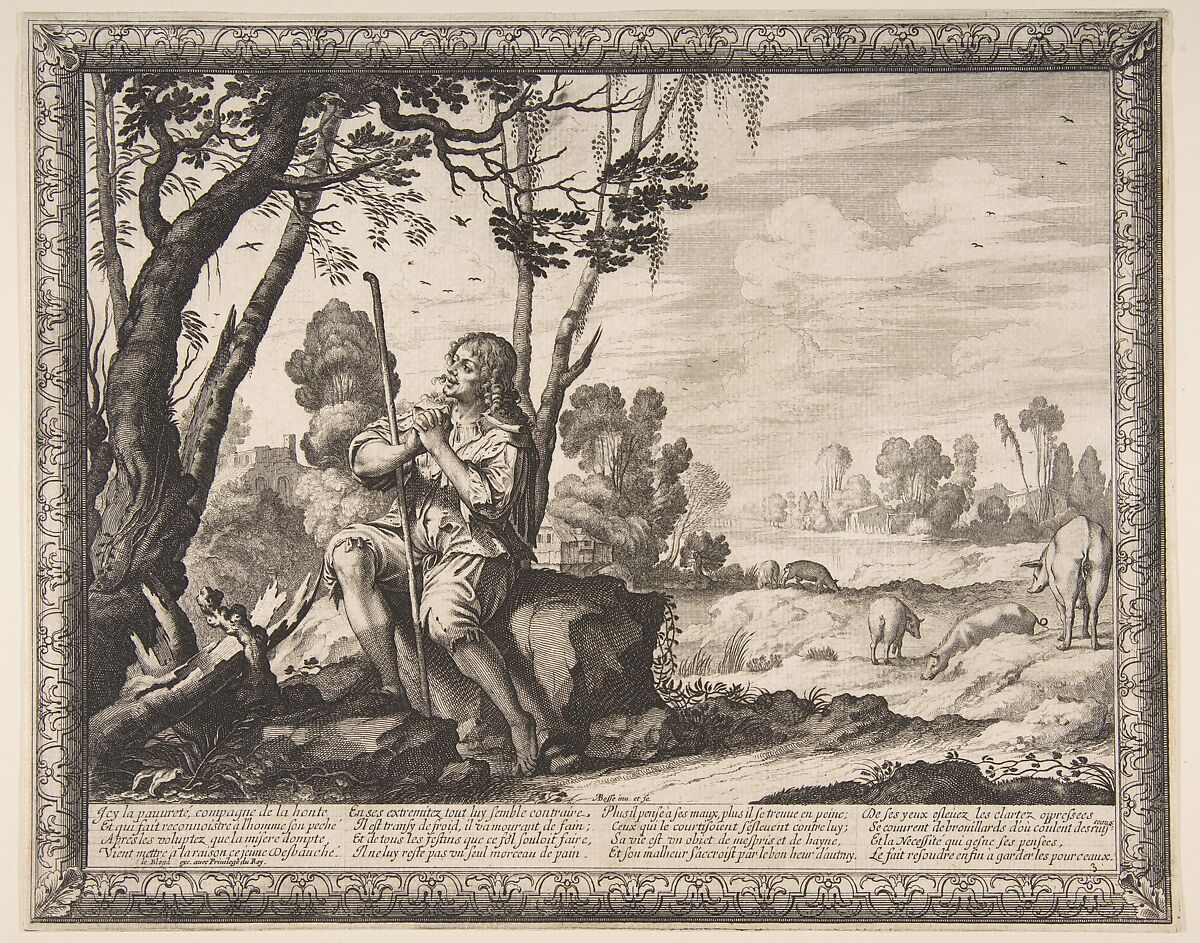 The Prodigal Son Guarding Pigs, Abraham Bosse (French, Tours 1602/04–1676 Paris), Etching 