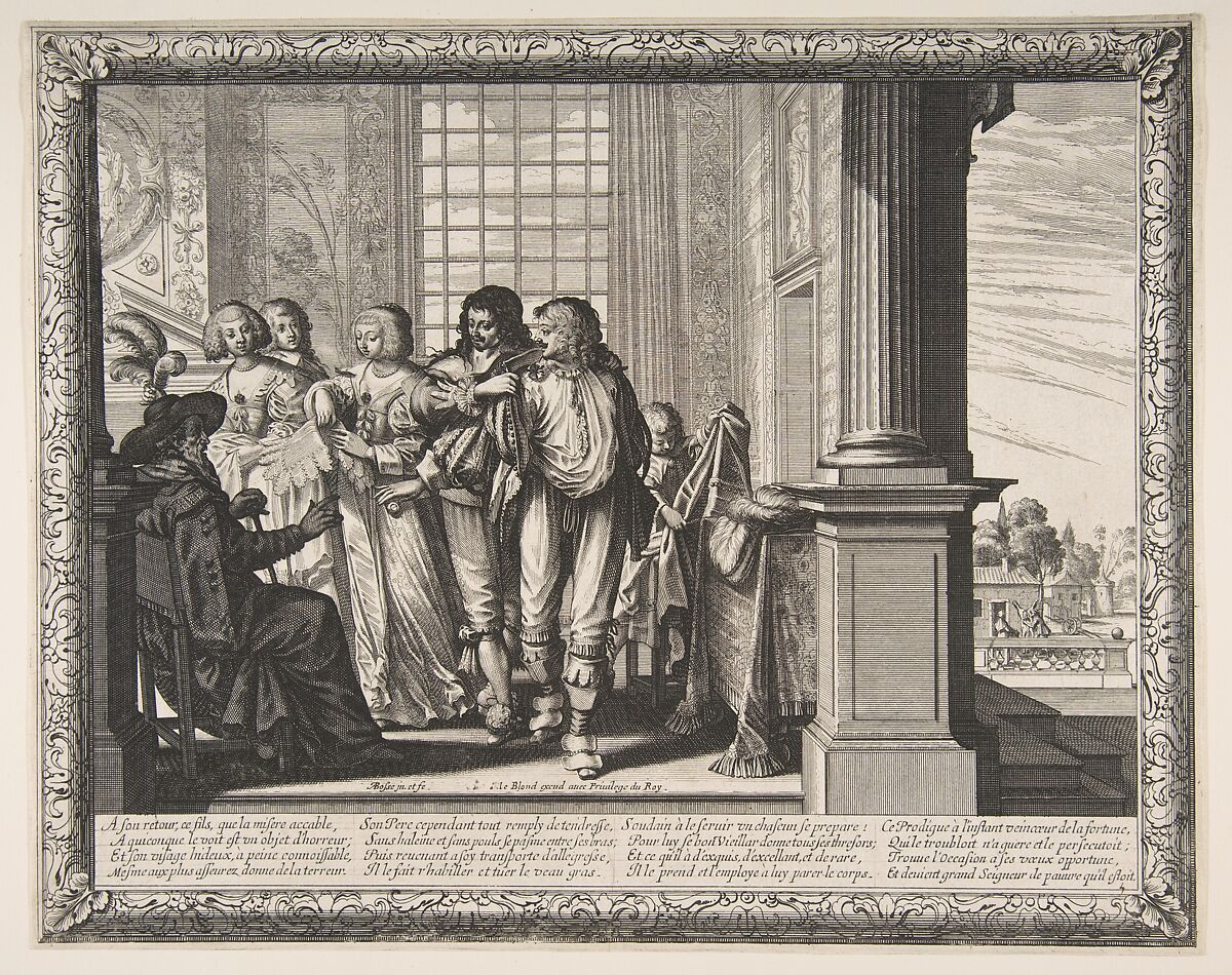 The Prodigal Son Changes Clothes, Abraham Bosse (French, Tours 1602/04–1676 Paris), Etching 