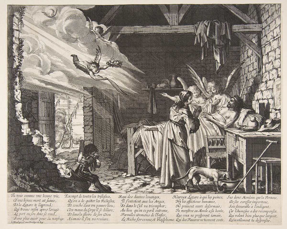 The Death of Lazarus, Abraham Bosse (French, Tours 1602/04–1676 Paris), Etching with engraving 