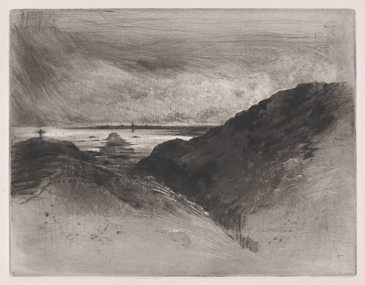 The Cliff  - Bay of Saint-Malo, Félix-Hilaire Buhot (French, Valognes 1847–1898 Paris), Etching, drypoint, roulette, and aquatint with white highlights or scraping; third state of five 